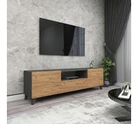 Table TV 'Torsby' avec 3 portes 140 x 30 x 46 cm anthracite / aspect chêne
