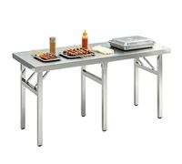 Table utilitaire pliante à base ouverte acier inoxydable table travail pliable deux table préparation service alimentaire, îlot cuisine portable blanchisserie restaurant camping garage(100x60x75cm)