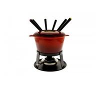 Table&cook Service à fondue en fonte émaillée Rouge – 6 fourchettes – Réchaud inclus
