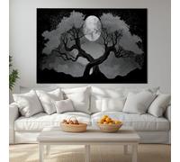 Tableau 120L x 80l cm Impression sur Toile Moderne Plantes Lune Arbre de Vie, Peinture Murale Moderne Encadrée Gris Anthracite pour Salon et Chambre à Coucher - Décoration Artistique Prête à Accrocher