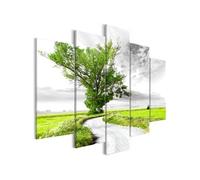 Tableau Tree near the Road (5 Parts) Green-Taille L 100 x H 50 cm