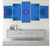 Tableau 5 Pièces Motif Kaléidoscope Bleu 5 Panneaux Tableau Sur Toile Art Mural Décoration Murale Moderne Maison Salon Chambre Décoration, Avec Cadre 150 X 80 Cm