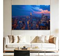 Tableau 90L x 60l cm Impression sur Toile Ciel Ville Architecture Empire State Building, Peinture Murale Encadrée Photographie Moderne pour Chambre à Coucher - Décoration Artistique Prête à Accrocher