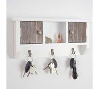 Tableau à clés HWC-A48, boîte à clés Tableau à clés avec portes, bois massif MVG ~ shabby brun-blanc