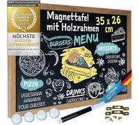 Tableau à craie magnétique à suspendre avec cadre en bois - Tableau mural avec stylo à craie et aimants - Compact - 26 x 35 cm