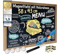 Tableau à craie magnétique Tableau d'écriture magnétique à suspendre Ardoise avec cadre en bois ; Tableau mural avec crayon à craie et aimants. (XXL - 43 x 58 cm)