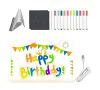 Tableau à dessin LED - 20 x 20 cm - Bloc d'écriture en acrylique transparent - Tableau mémo LED coloré effaçable à sec avec stylos 12 couleurs et support pliable - Pour adolescents, filles