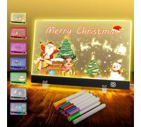 Tableau à dessin LED pour enfant - 30 x 20 cm - Avec 7 couleurs de lumière et 12 stylos - Tableau à dessin - Acrylique transparent - Avec 9 modes d'éclairage - Avec support de mise à niveau et crochet
