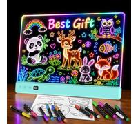Tableau à dessin LED TOHETO pour enfants, tableau à dessin LED rechargeable avec 16 effets lumineux, tablette de dessin lumineuse néon, idéal pour les filles et les adolescentes, 12 marqueurs