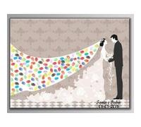 Tableau à empreintes pour les invités pour les événements comme mariage, anniversaire, baptême, communion... (Deux cartouches colorées offertes) (30x40 cm, Robe de mariée) G