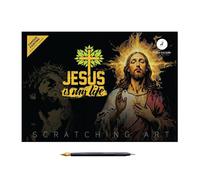 Tableau à gratter Jésus - Set d'art coloré en mémoire du Christ | Kit créatif pour dessin sur planche à gratter | Comprend 4 peintures classiques et un stylo doré, artisanat créatif amusant
