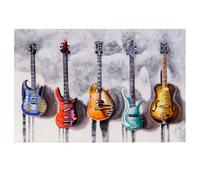 Tableau À L'huile 3d, Guitares, Peint À La Main À 100%, Toile De Décoration Murale Xl 120x80cm