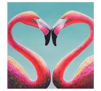 Tableau À L'huile, Flamants, Peint À La Main À 100%, Toile De Décoration Murale Xl 90x90cm