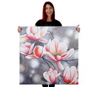 Tableau À L'huile, Rameau De Fleurs, Peint À La Main À 100%, Toile De Décoration Murale Xl 90x90cm