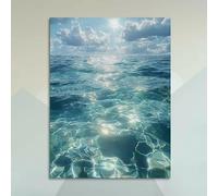 Tableau à l'huile sur toile « Ciel bleu et mer », affiche murale représentant des vagues océaniques sereines, idéale pour la maison, la chambre, le salon ou le bureau (60 x 80 cm, sans cadre).