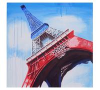 Tableau À L'huile, Tour Eiffel Tricolore, Peint À La Main À 100%, Toile De Décoration Murale Xl 100x100cm