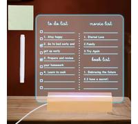 Tableau à message LED transparent effaçable à sec en acrylique avec double support, 7 lumières colorées, support en bois à DEL avec marqueurs pour la maison et le bureau (liste de films)