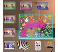 Tableau à message lumineux LED en acrylique - Veilleuse USB effaçable à sec - Tableau blanc avec support - 30 × 20 cm - 7 couleurs changeantes avec télécommande - Intensité variable - Fermeture