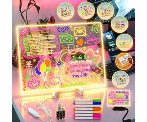 Tableau à notes LED Fanrui 40x30 cm (couleurs) | Tableau de dessin LED pour enfants | Tableau blanc acrylique lumineux (régulable) | Bloc-notes bureau illuminé + livre de calque (maison, classe)