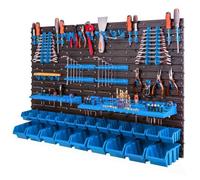 botle Étagère murale pour outils, 115 x 78 cm, 23 boîtes empilables, porte-outils, en plastique, organisation et rangement dans le garage et l'atelier, système de rangement des outils, bleu