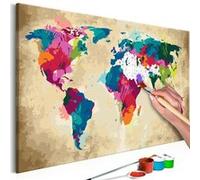 Tableau à Peindre Soi-Même "Carte du Monde Colorée" 40x60cm Multicolore G