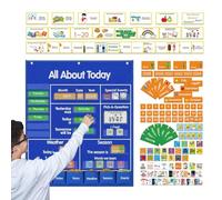 Tableau à Poches pour Salle de Classe,Tableau à Pochettes Calendrier Temps Cercle pour Classe - Organisation d'Activités Maternelle avec Cartes Lettres Mots Météo Élémentaire