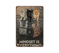 Tableau à suspendre en étain rétro avec signes vintage - Poster de chat - Mindset Is Everything - Poster de chat - Tigre - Impression de chat mignon - Cadeau pour amoureux des chats - Art mural de cha