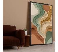 Tableau abstrait à motifs de vagues superposées sur toile, décoration moderne aux tons naturels, formes fluides, peinture de lignes, décoration intérieure contemporaine (40 x 70 cm / sans cadre)