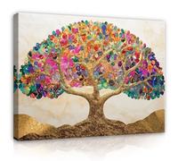 Tableau abstrait Arbre de vie multicolore 40 x 30 cm - Impression sur toile moderne Grand format XXL pour salon chambre à coucher Impression d'art mural sur toile prête à accrocher