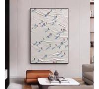 Tableau abstrait classique sur toile représentant une foule de skieurs sur des montagnes enneigées, idéal pour la décoration de la maison, du salon et de la chambre (60 x 80 cm / cadre intérieur)