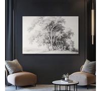 Tableau abstrait en noir et blanc représentant un paysage d'arbres, esquisse sur toile, impression minimaliste moderne sur la nature pour la décoration du salon et de la chambre (60x80cm/sans cadre)