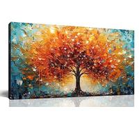 Tableau abstrait grand format sur toile, style milieu du siècle, représentant un arbre orange et jaune. Impression moderne sur toile pour chambre ou salon (40 x 80 cm, sans cadre).