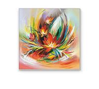 Tableau Abstrait, Moderne Abstrait Coloré Texture Fleur De Lotus Oeuvre Peint À La Main Peintures À l'huile sur Toile Art Mural pour Salon Chambre Bureau Décor À La Maison,90X90Cm (36X36I