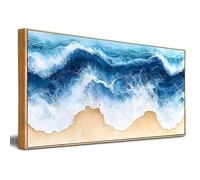 Tableau abstrait moderne représentant des vagues océaniques,toile encadrée horizontale,tableau apaisant de la mer pour la décoration du salon et de la salle de bain (60 x 120 cm ,avec cadre doré)