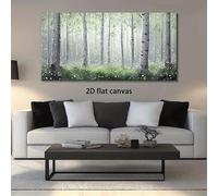 Tableau abstrait moderne sur toile représentant une forêt brumeuse et un paysage serein de bouleaux, idéal pour le salon (40 x 80 cm/sans cadre)