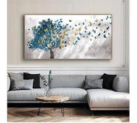 Tableau Abstrait Papillon Bleu Arbre Paysage,Affiche Toile Tableau Decoration Murale Salon,Deco Maison, Cadre en bois DIY 50x100cm
