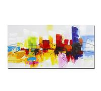 Tableau abstrait peint à la main Fokenzary, toile sur châssis prête à accrocher au mur, couleurs lumineuses, rouge, vert, brun, bleu, Toile, 16x32in