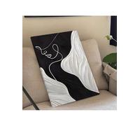 Tableau abstrait représentant des lignes et des femmes sur toile, en noir et blanc, à fort impact visuel, idéal pour la décoration du salon ou de la maison (70 x 100 cm avec cadre intérieur).