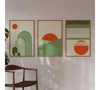 Tableau Abstrait Représentant un Coucher de Soleil Orangé sur Des Montagnes Vertes Imprimé sur Toile Style Minimaliste Moderne Idéal la Décoration du Salon Ou de la Chambre-60*70cm*3pcs (Pas encadré)