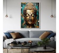 Tableau abstrait représentant un visage de Bouddha doré, impressions de méditation zen, affiches de portrait de Bouddha paisible, peinture sur toile pour la décoration intérieure (30x40cm/sans cadre)