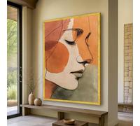 Tableau abstrait représentant un visage de femme, portrait minimaliste moderne sur toile, décoration intérieure aux tons naturels, affiche imprimée en style linéaire (30 x 40 cm / cadre intérieur)