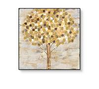 Tableau Abstrait,Style Botanique Feuille d'or Fortune Tree Grand Art De La Peinture À l'huile Art Abstrait Moderne Toile Mur Art Peintures Salon Chambre Décor À La Maison Photos, 120X120 (48X48In