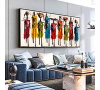 Tableau abstrait sur toile : Art moderne coloré Afrique Femme Photos Toile Peinture Art mural pour décoration de salon 75 x 140 cm (30 x 55 pouces) avec cadre