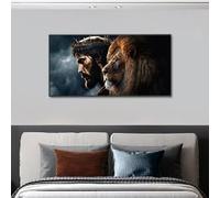 Tableau abstrait sur toile représentant Dieu, Jésus-Christ et un visage de lion ; affiche murale ; images d'animaux pour une décoration de chambre moderne (70 x 100 cm/toile tendue sur châssis)