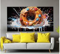 Tableau abstrait sur toile représentant un beignet, décoration murale de confiserie, art mural sur le thème des bonbons, affiche imprimée sur le thème de la confiserie (90 x 180 cm / cadre intérieur)