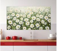 Tableau abstrait sur toile représentant un champ de marguerites, impression sur toile représentant un champ de fleurs, style vintage, décoration murale florale pour chambre (70 x 140 cm / sans cadre)