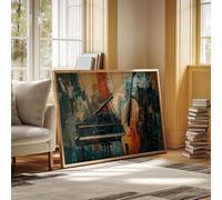 Tableau abstrait sur toile représentant un piano et un violoncelle - Décoration moderne pour une salle de musique - Effet coups de pinceau pour le salon, peinture (70 x 100 cm / cadre intérieur)