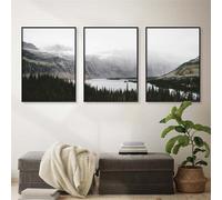 Tableau Abstrait Toile Représentant un Paysage de Montagnes et de Forêts Style Nordique Idéal Décorer un Salon une Cuisine un Bureau Ou Toute Autre Pièce de la Maison-40*60cm-3PCS (sans cadre)