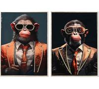 Tableau Accueil ESPRIT toile polystyrène Vernis moderne Chimpanzé 52,5 x 3 x 72,5 cm (2 pièces)