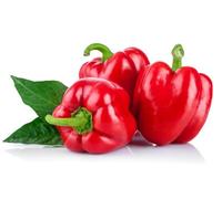 Tableau acrylique 110 x 70 cm : poivrons frais avec feuilles vertes isolées sur fond blanc (44907057)